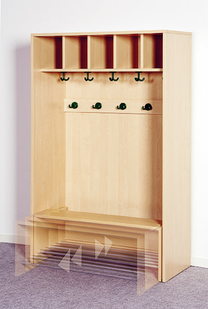 Korpusgarderobe mit einschiebbarer Bank für 5 Kinder