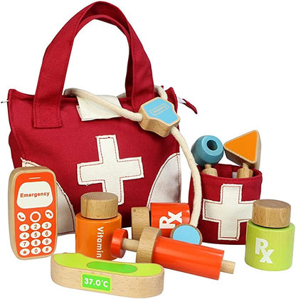 Sac de médecin, 11 pièces - instruments en bois