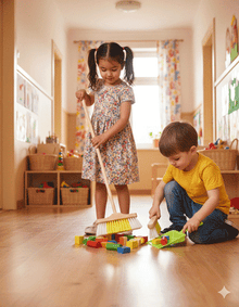 Kinder-Kehrschaufel-Set – hergestellt im Erzgebirge mit Kunststoffkehrschaufel und Handbesen mit Holzgriff