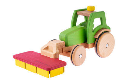 Front mower attachment for wooden tractors