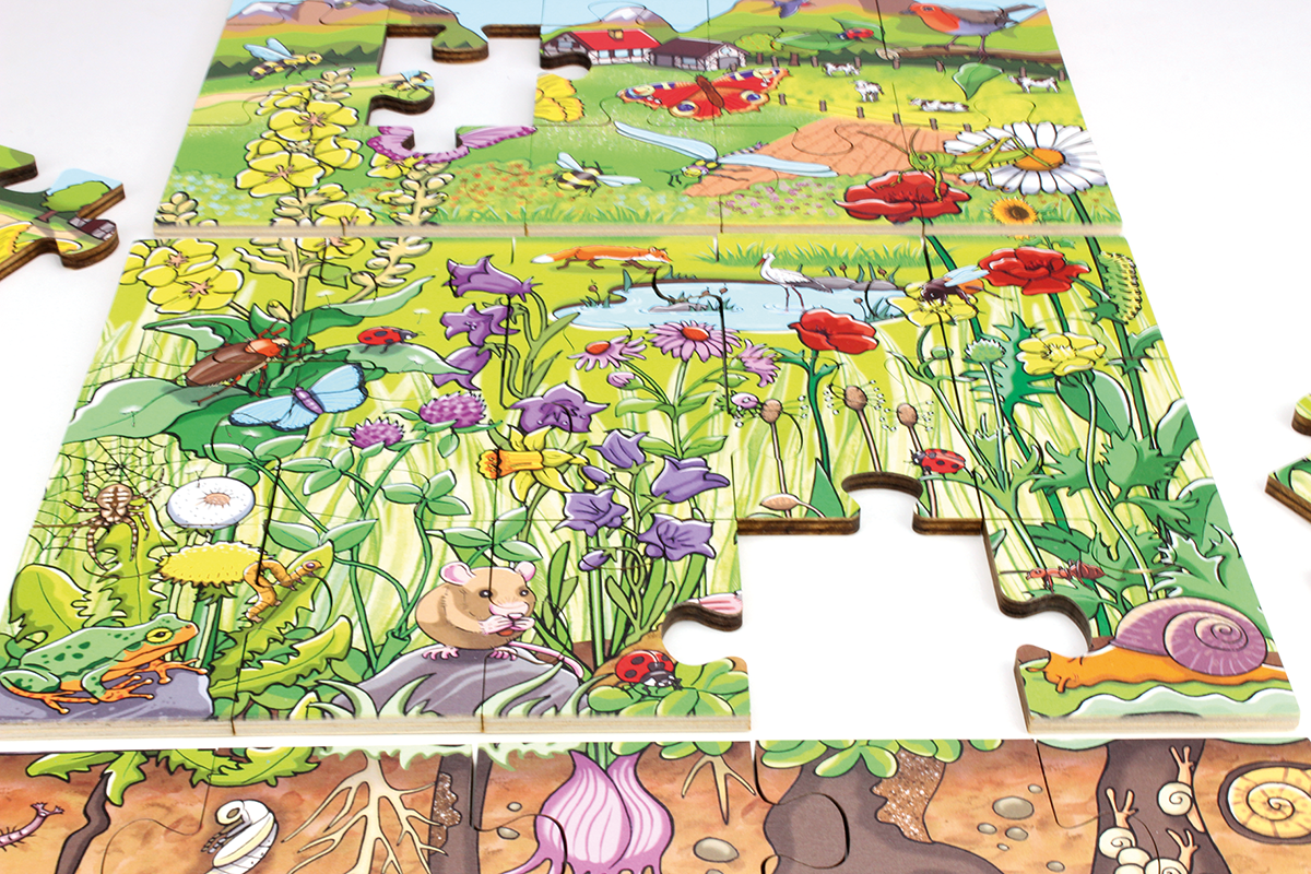 Bodenpuzzle Blumenwiese Holz 45 Teile