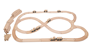 Wooden railway set, 64 pieces.