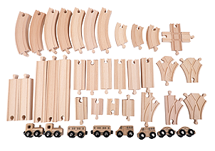 Wooden railway set, 64 pieces.