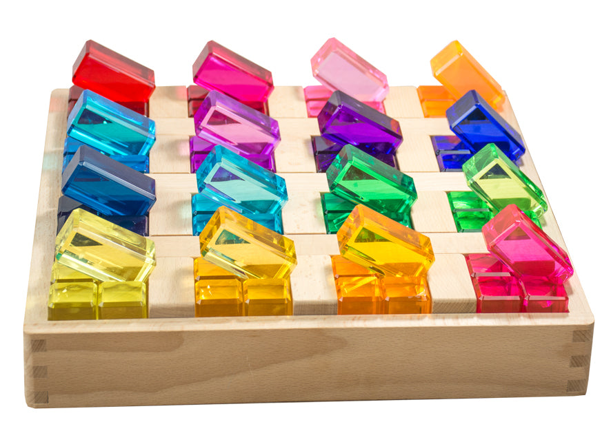 Jeu de construction en bois avec blocs acryliques et bandes de montage, 70 pièces.