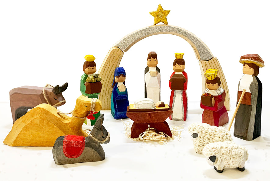 Große Weihnachtskrippe 16tlg. aus Holz