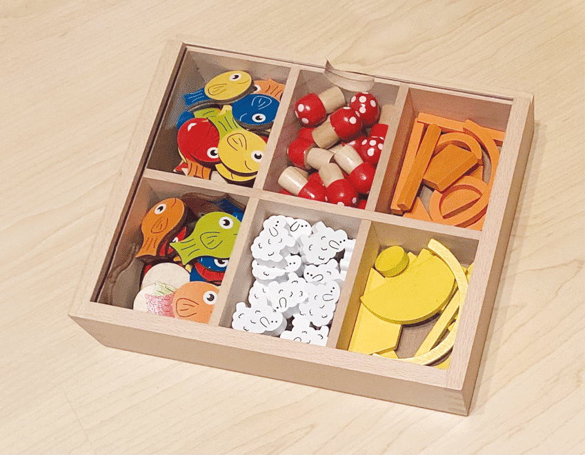 Sortierbox mit durchsichtigem Schiebedeckel klein mit 6 Fächer  22x19x5 cm