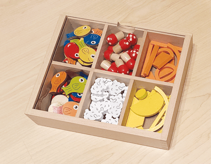 Sortierbox mit durchsichtigem Schiebedeckel klein mit 6 Fächer  22x19x5 cm