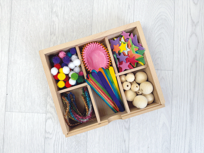 Sortierbox mit durchsichtigem Schiebedeckel klein mit 6 Fächer  22x19x5 cm