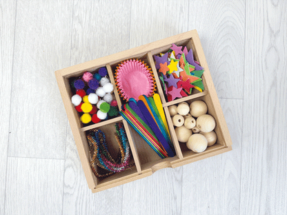 Sortierbox mit durchsichtigem Schiebedeckel klein mit 6 Fächer  22x19x5 cm