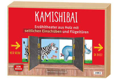 Kamishibai avec insertion latérale et panneau arrière ouvert