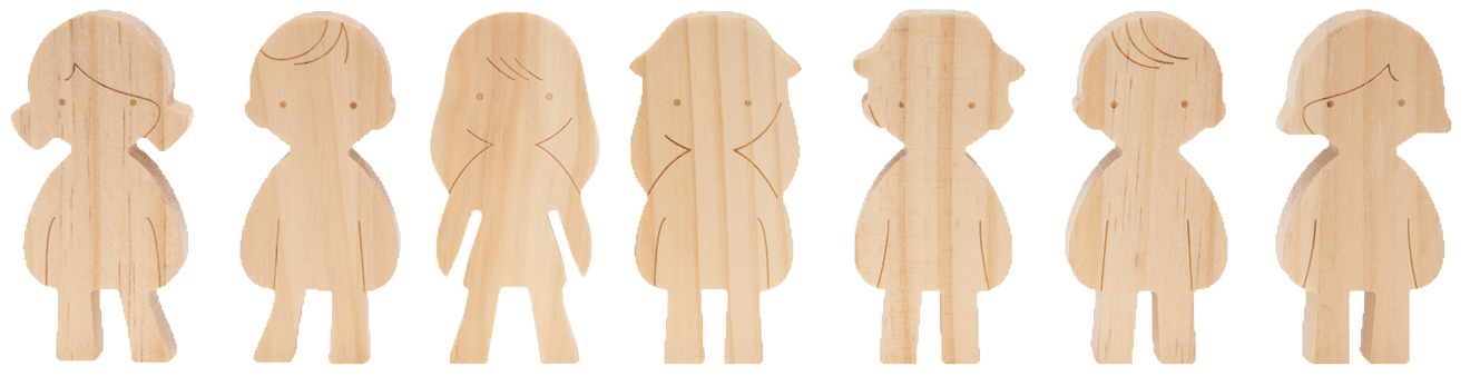 Figurines d'enfants en bois, 7 pièces.
