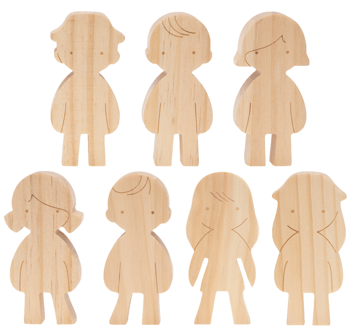 Figurines d'enfants en bois, 7 pièces.