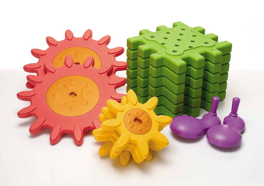 Das WeBlocks Gear Set bestehend aus 14 Einzelteilen