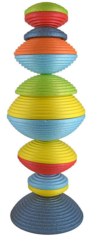 Galets empilables en EPP, disponibles en deux tailles (Ø 21 et Ø 31 cm) et en 6 couleurs. 