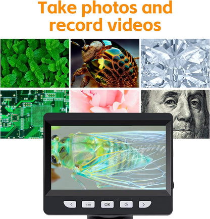 Digital microscope with 4.3" screen, up to 1000x magnification and 8 adjustable LED lights