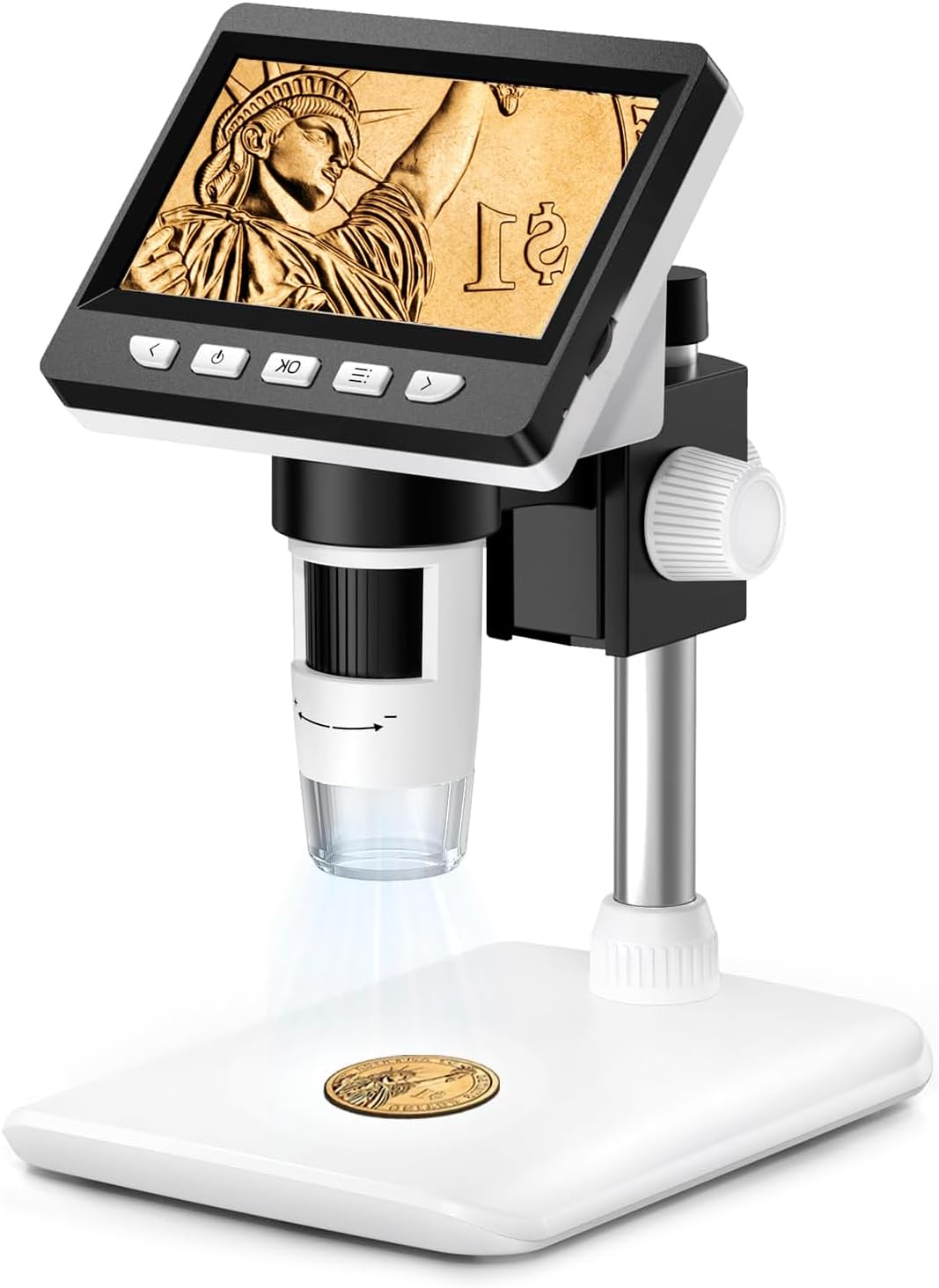 Digital microscope with 4.3" screen, up to 1000x magnification and 8 adjustable LED lights