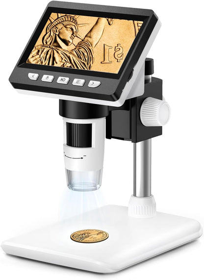 Digital microscope with 4.3" screen, up to 1000x magnification and 8 adjustable LED lights