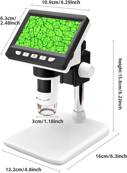 Digital microscope with 4.3" screen, up to 1000x magnification and 8 adjustable LED lights