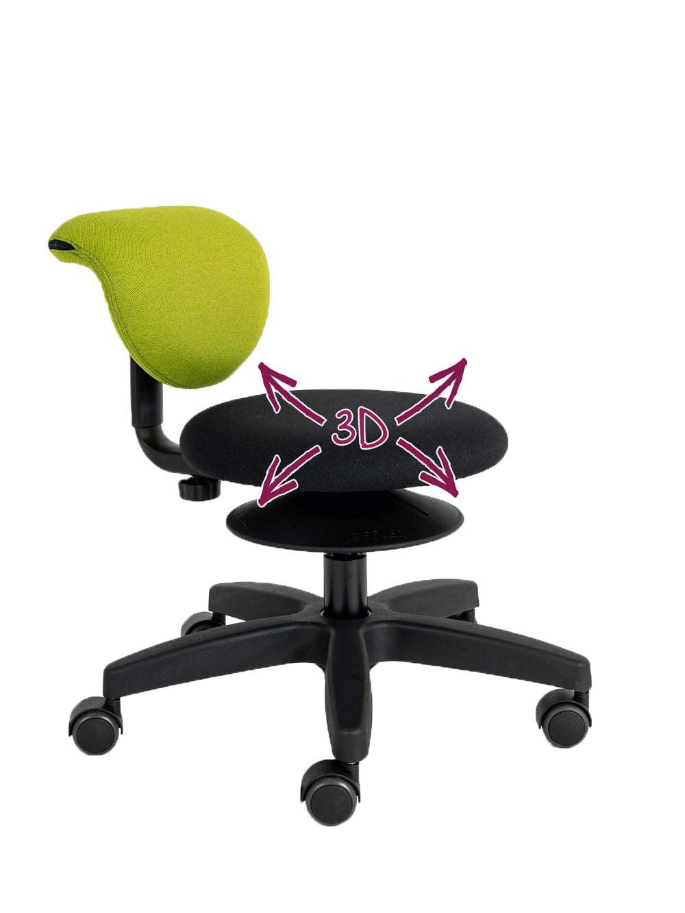 Erzieherhocker smoover mini 32 cm 3D-Mechanik (Wackelfunktion) Ø, Sitzhöhe 32 - 38 cm mit Polsterbezug