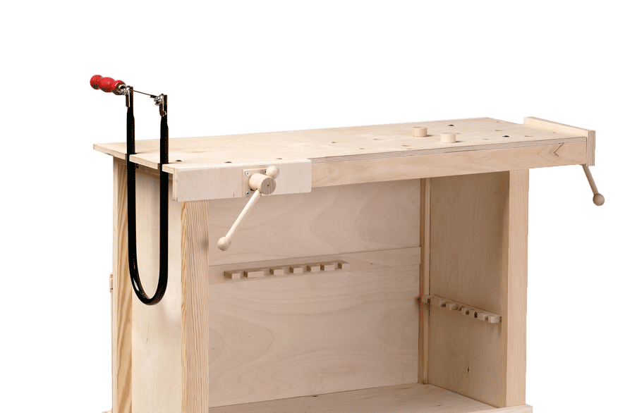 Établi en bois, réglable en hauteur, avec étagère et 2 supports de serrage 