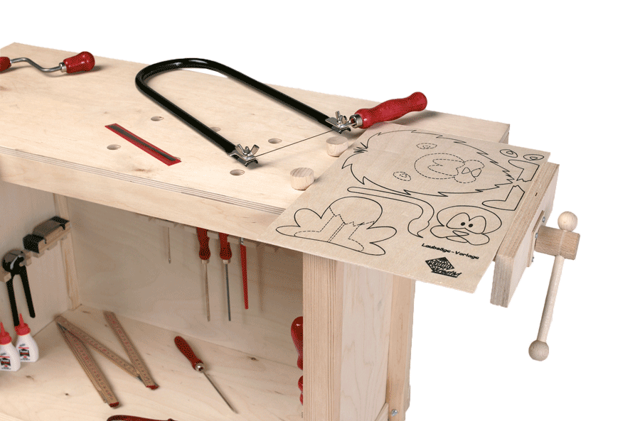 Établi en bois, réglable en hauteur, avec étagère et 2 supports de serrage 