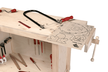 Établi en bois, réglable en hauteur, avec étagère et 2 supports de serrage 