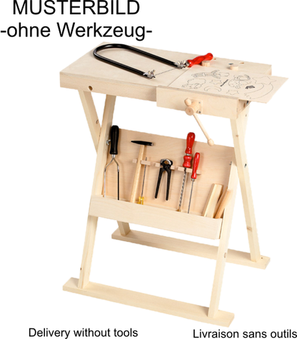 Klappbare Werkbank aus Holz höhenverstellbar mit Ablage, 1 Einspannhalterungen