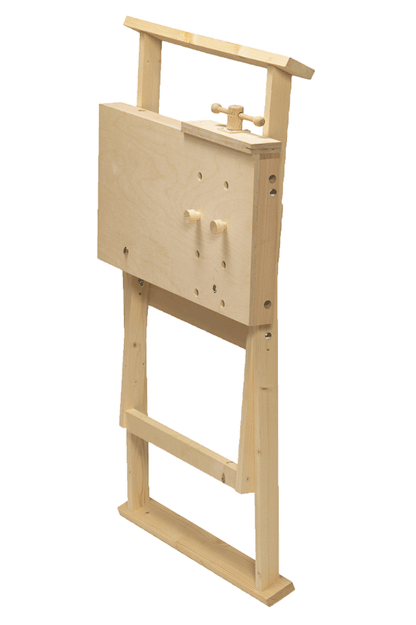 Klappbare Werkbank aus Holz höhenverstellbar mit Ablage, 1 Einspannhalterungen