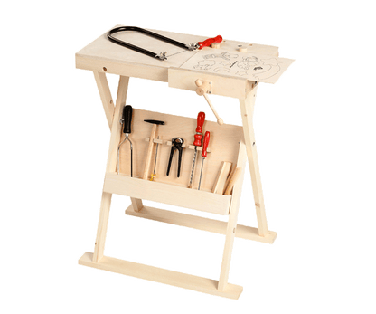 Klappbare Werkbank aus Holz höhenverstellbar mit Ablage, 1 Einspannhalterungen