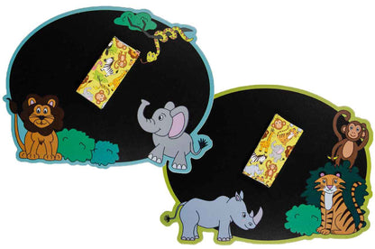 Tafel mit wildem Tiere Motiv mit Kreide 24er Pack