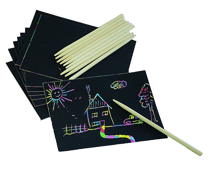 Kratztafeln 10er St. Scratch Magic Karten mit Holzstiften