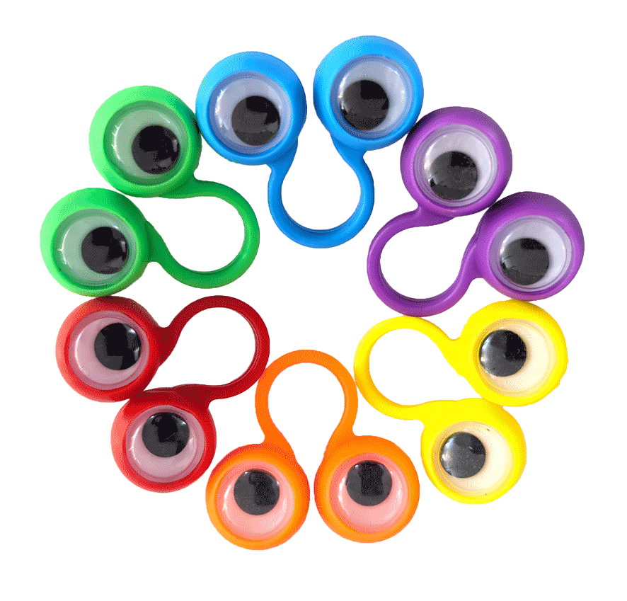 Fingeraugen 50 Stück in rot, gelb, orange, grün, blau und lila