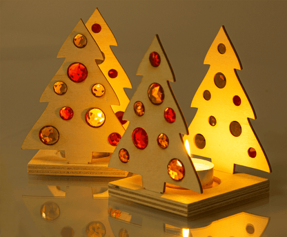 Teelichthalter Tanne, 2er Set inkl. Funkelsteine