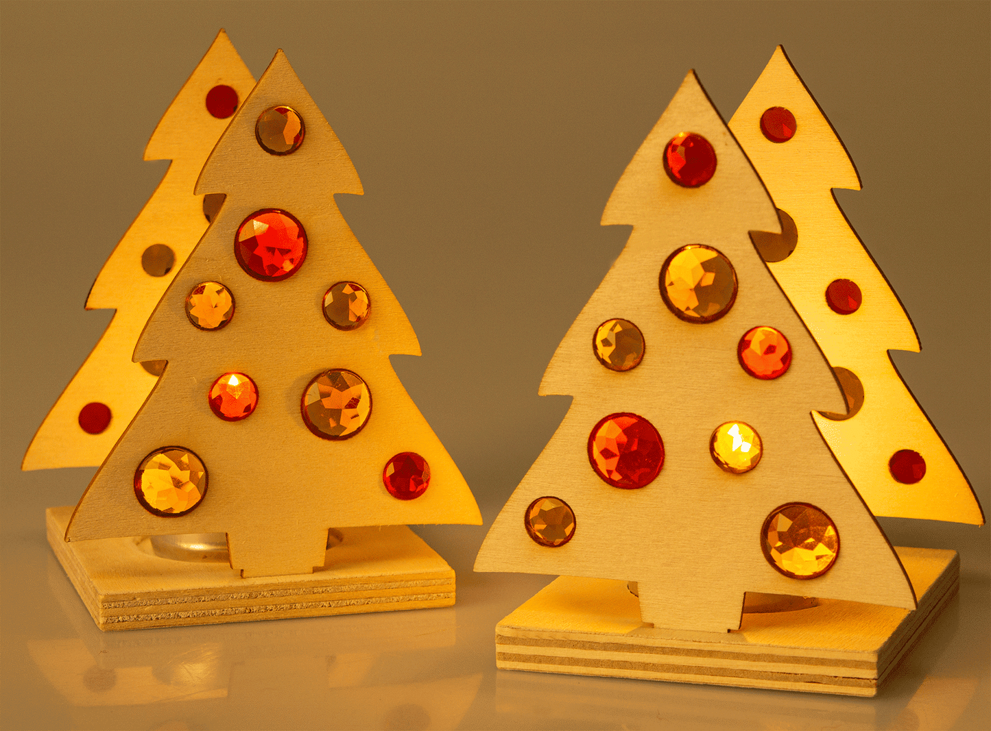 Teelichthalter Tanne, 2er Set inkl. Funkelsteine