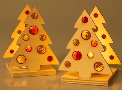 Teelichthalter Tanne, 2er Set inkl. Funkelsteine