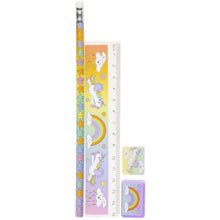 Schreibset Einhorn, Lineal, Radierer, Bleistift, Spitzer
