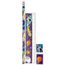 Schreibset Weltraum, Lineal, Radierer, Bleistift, Spitzer