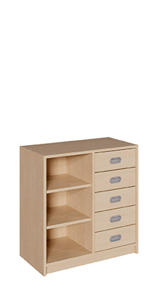 Korpusschrank mit 3 offenen Regalen, und 5 Schüben, Höhe 80 cm