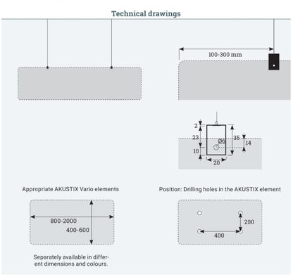 Montage au plafond insonorisé, suspension verticale