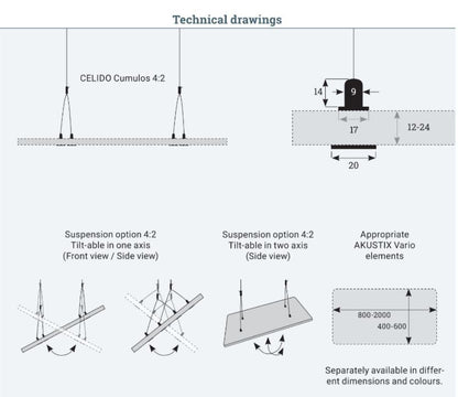 Soundproof ceiling mounting, horizontal suspension