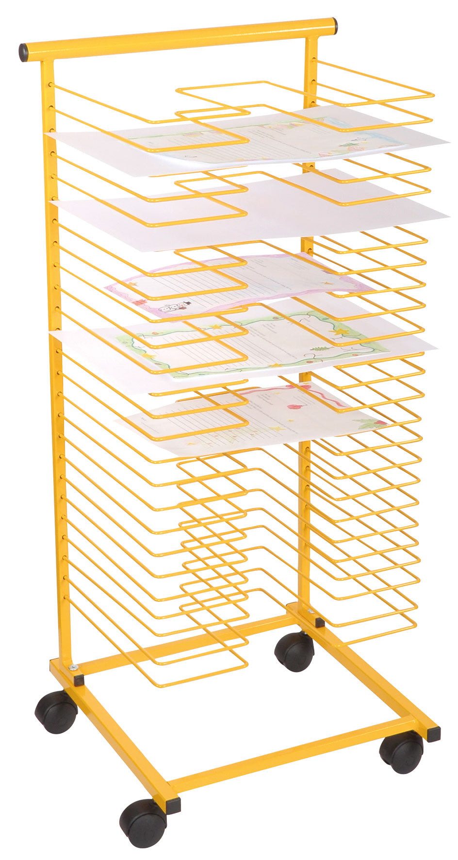 Papiertrockenwagen gelb, mit Rollen