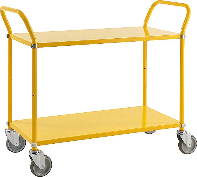 Chariot de service et de transport avec 2 étagères métalliques, jaune