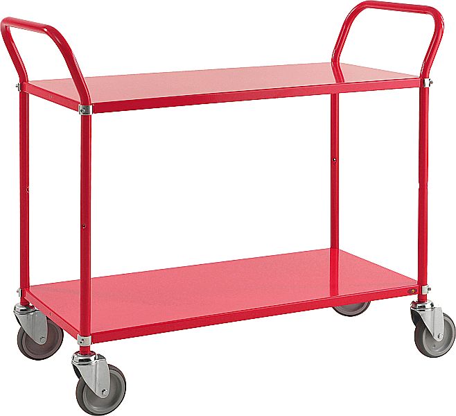 Chariot de service et de transport avec 2 étagères métalliques, rouge