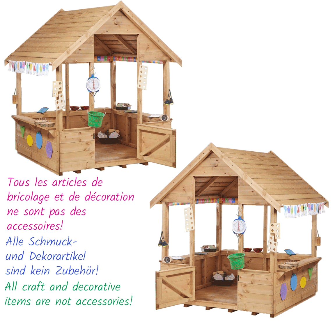 2 Spielhäuser aus Holz zum Spielen, Dekorieren, Verschönern