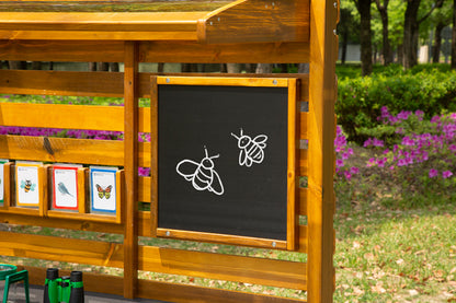 Outdoor discovery station with map set, viewing boxes, observation box, pliers, net, magnifying box and much more.