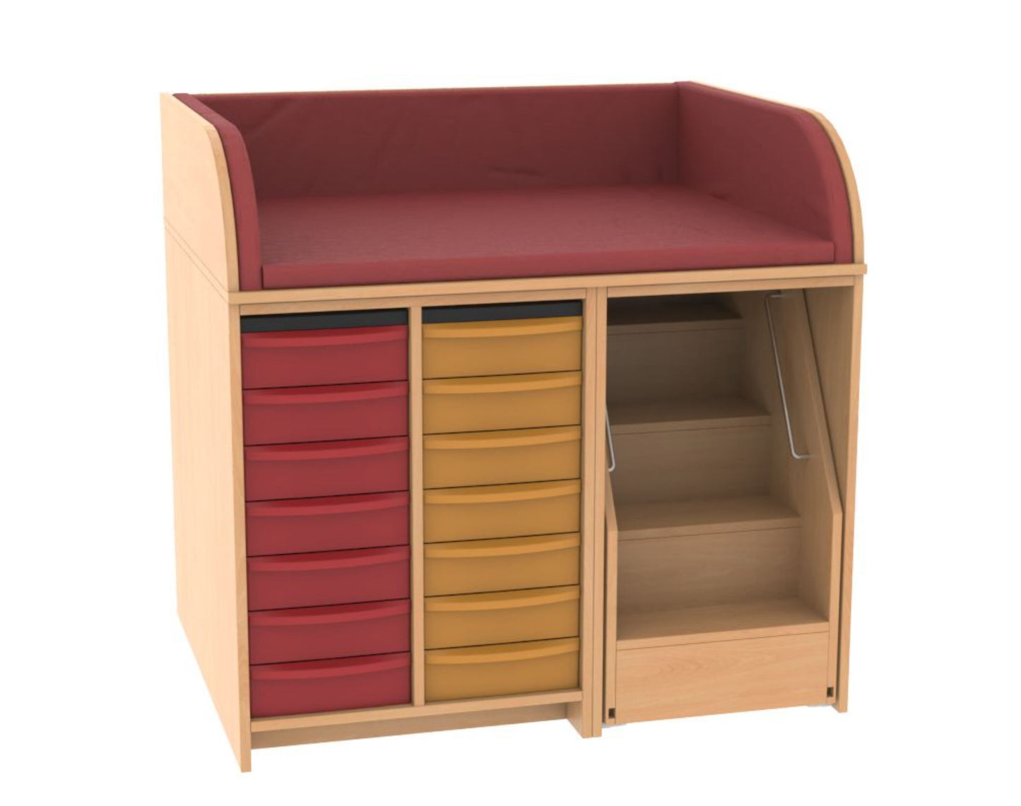 Wickelkommode mit Treppe und 14 Modulboxen
