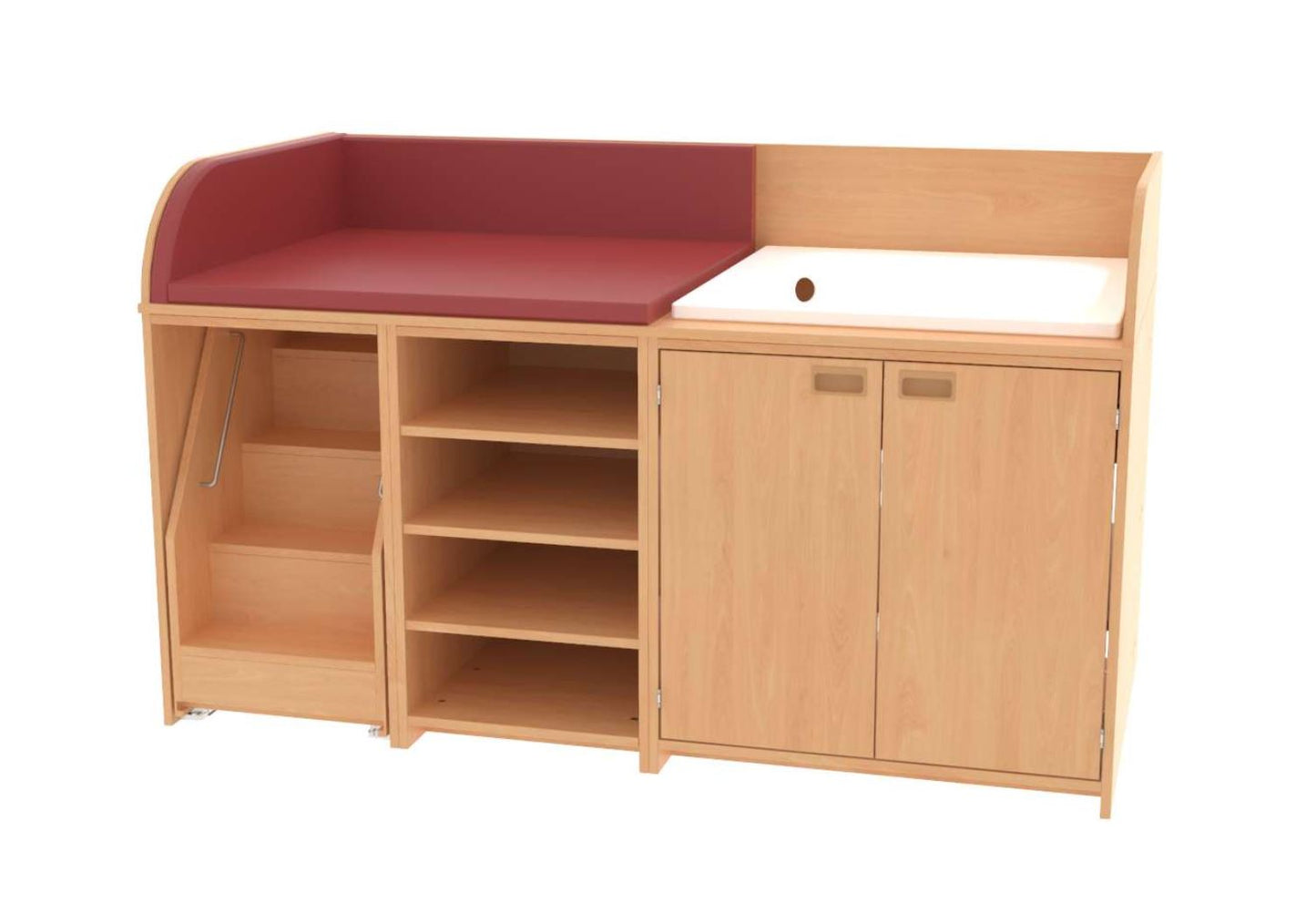 Bade-Wickelkommode mit Treppe, Badebecken, 2 Unterschränken u. 1 Regal