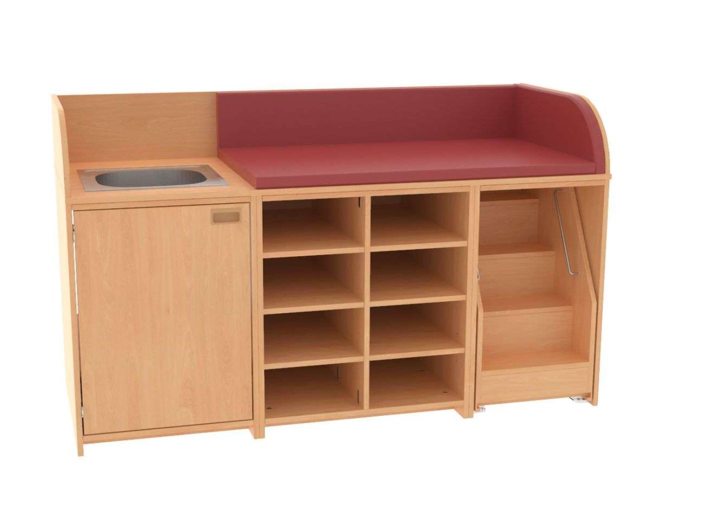 Wickelkommode mit Treppe, Waschbeckenbecken, Unterschränke, 1Tür