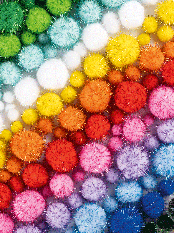 Pompons Glitter Mix 300g ca. 1050 St. 1,5 - 4 cm