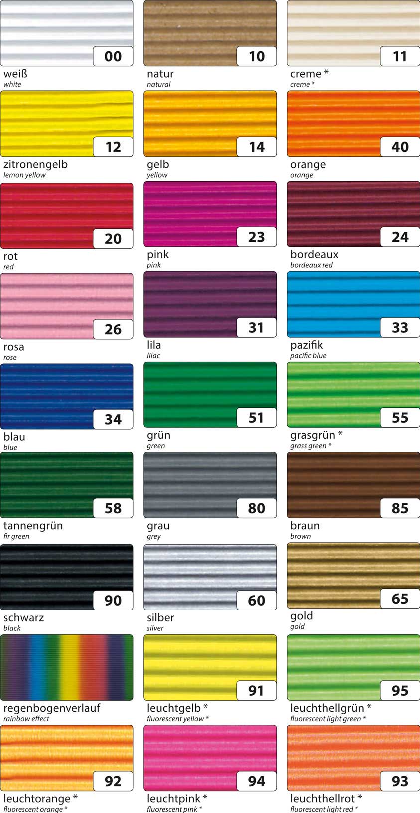 E-Wellpappe 10 Bogen je Farbe 50x70cm